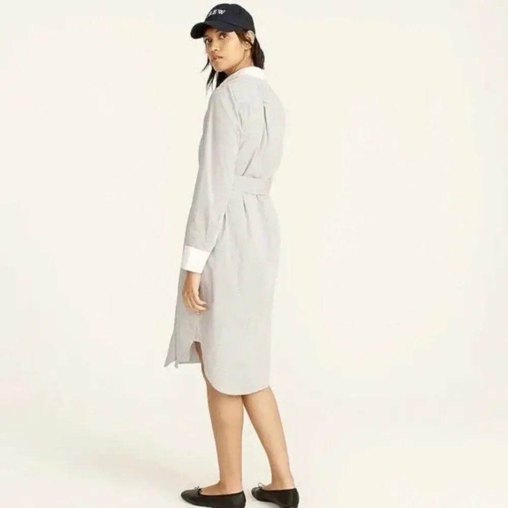 J.Crew 100% Cotton Poplin Classic-Fit Pin Stripe Sash Belt Shirt-Dress 6